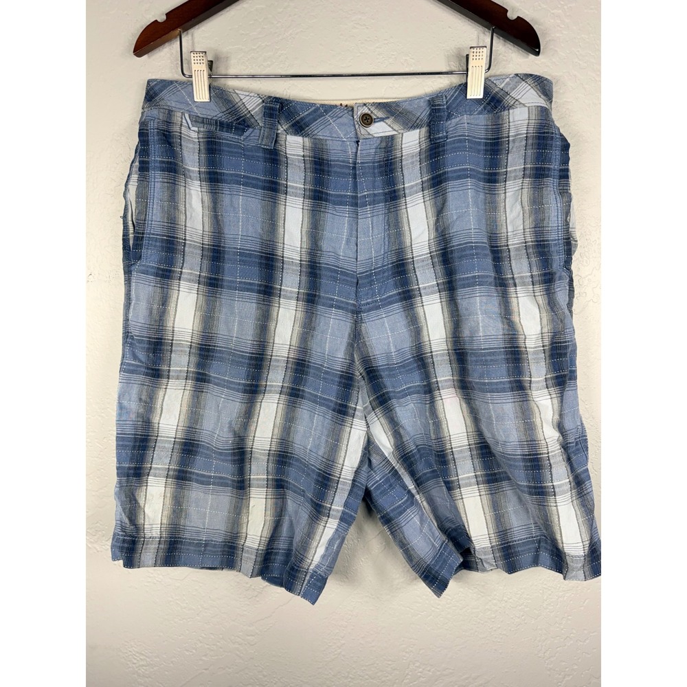 Tommy Bahama Paradise Nation Mens 34 Blue Plaid Linen Silk Blend Shorts